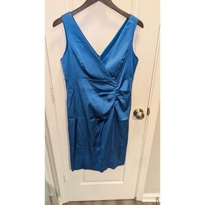 Donna Ricco Peacock Blue Satin Bodycon Cocktail Dress Size 12